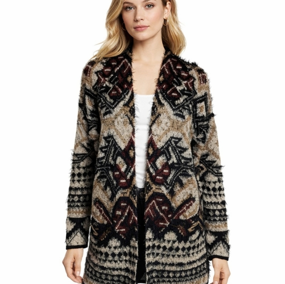 BCBGMaxAzria Eyelash Knit Studded Long Open Cardigan Sweater Sz S Open To Offers